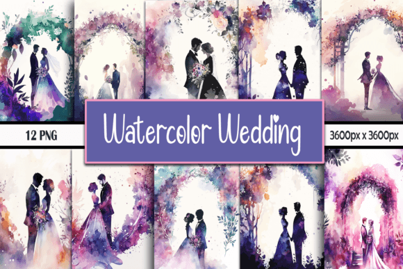 Watercolor Wedding Background Bundle