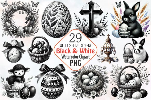Watercolor Black Easter Clipart Bundle
