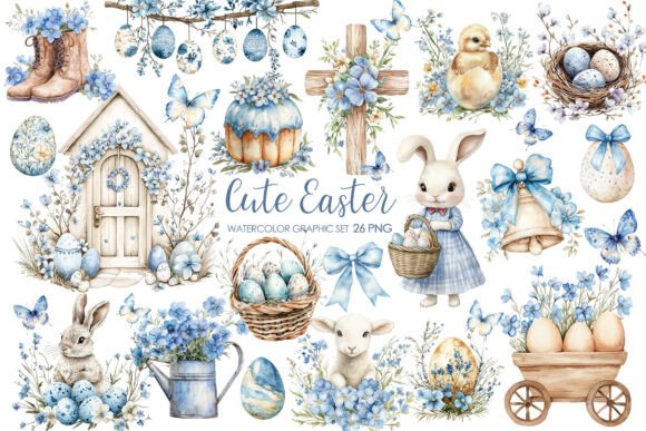 Watercolor Blue Easter Clipart