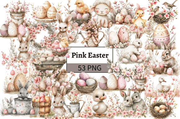 Pink Easter Clipart Bundle Easter Bunny