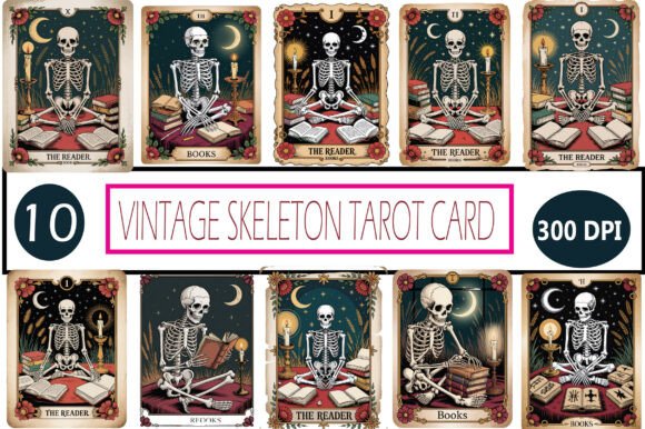 Vintage Skeleton Tarot Card Art Collection