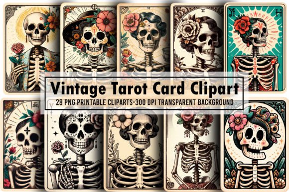 Vintage Tarot Card Art Pack: 28 Distressed Sublimation Designs