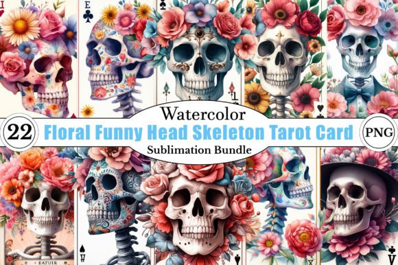 Whimsical Floral Skeleton Tarot Clipart Bundle