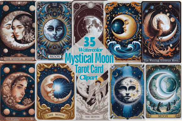 Mystical Moon Tarot Card Sublimation PNG Set