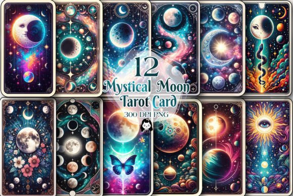 Mystical Moon Tarot Card High-Resolution PNG Set