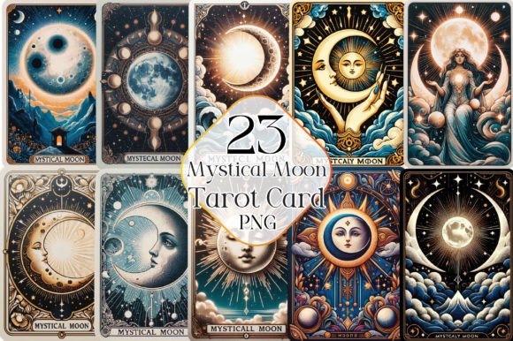 Tarot-Inspired Mystical Moon Clip Art Collection