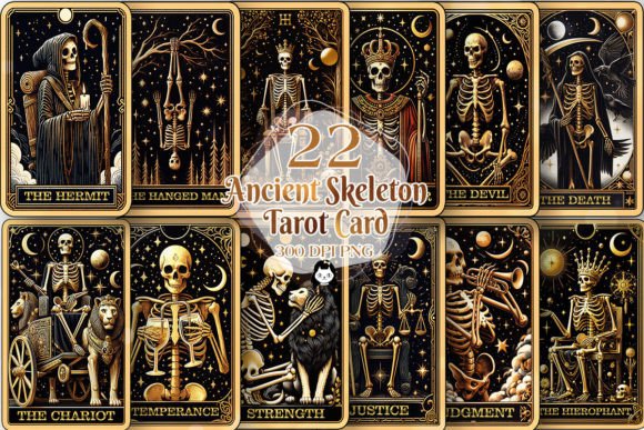 Ancient Skeleton Tarot Card PNG Pack for Sublimation