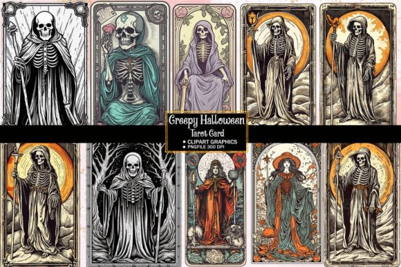 Spooky Halloween Tarot Clipart Collection