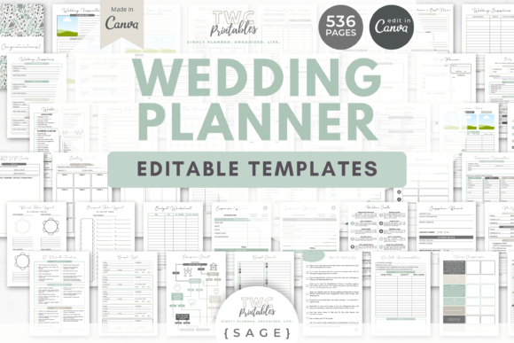 Customizable Wedding Planner Templates with Sage Color Palette