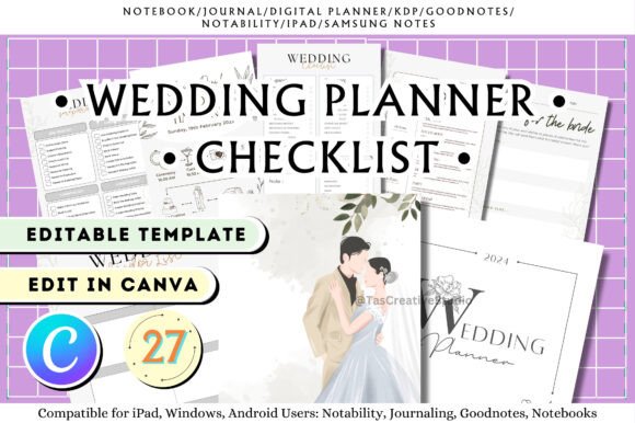 Customizable Wedding Planner Kit: 27 Canva Templates Plus Free Sticker Book