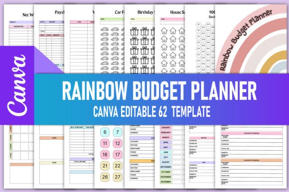 Editable Rainbow Budget Planner - Customizable Canva Template