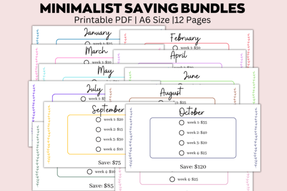 A6 Minimalist Savings Challenge Printable Bundle