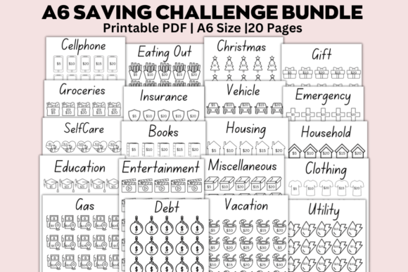 A6 Money Saving Challenge Set: Transform Your Savings Habits with Printable Trackers