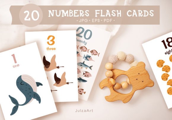 Nautical Numbers Flashcards Printable 1-20 with Cute Sea Creatures