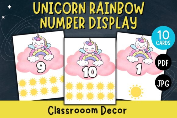 Magical Unicorn Rainbow Numbers 1-10 Display