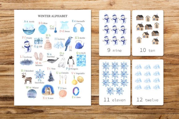 Winter ABC and 123 Flashcards Printable Set