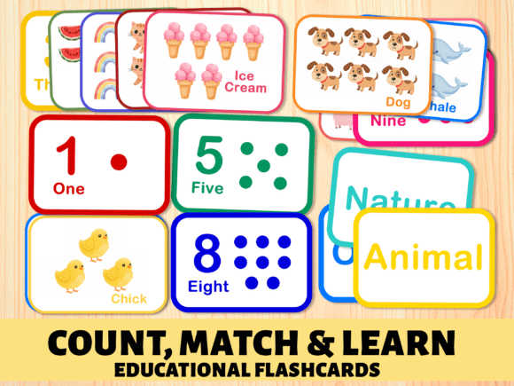 Toddler Flashcards Printable Activity for Counting, Sorting & First Words