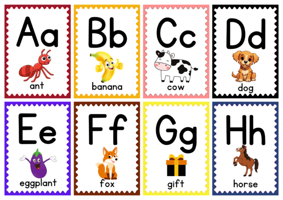Colorful Alphabet Flashcards with Vibrant Illustrations for Early Literacy