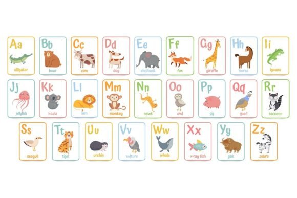 Educational Alphabet Flashcards for Kids with Animal Characters