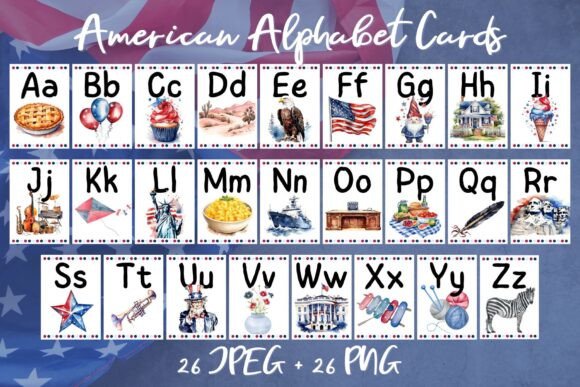 Patriotic 4th of July American Alphabet Cards for Kids - A to Z Learning Fun