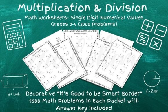 Multiplication and Division Practice Worksheets Bundle for Grades 2-4