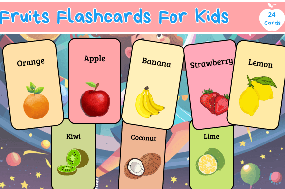 Colorful Fruit Learning Flashcards for Kids