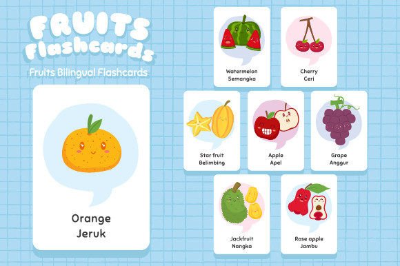 Printable Bilingual Fruits Flashcards for Kids Learning