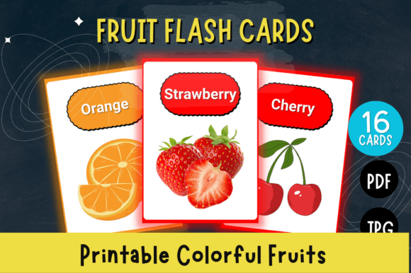Vibrant Printable Fruit Flash Cards for Kids
