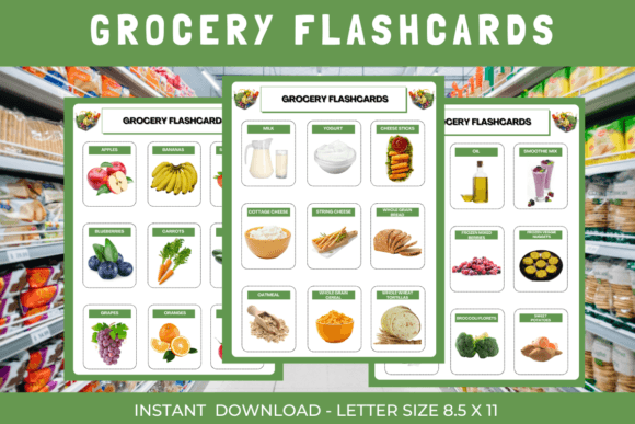 Grocery Store Food Items Flashcards for Early Learning