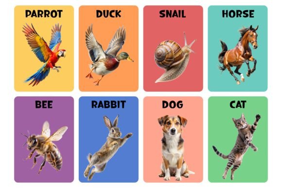 Vibrant Educational Animal and Produce Flashcards for Kids