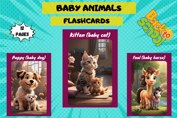 Baby Animals Vocabulary Flashcards for Kids