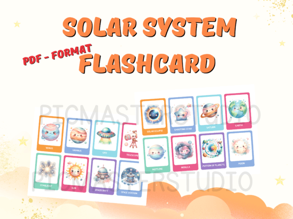 Watercolor Solar System Flashcards for Kids