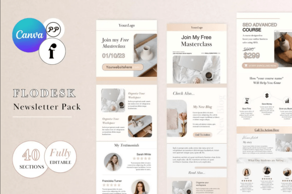 40 Editable Flodesk Email Templates Bundle for Coaches Bloggers and Business Owners