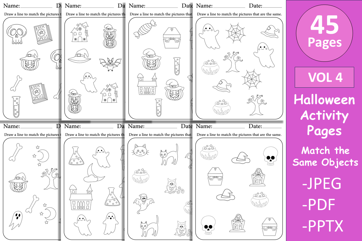 Halloween Shape Matching Activity Pages for Kids and Adults