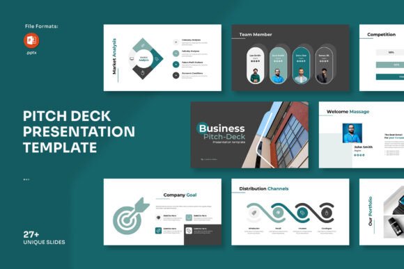 Professional Business Pitch Deck PowerPoint Template with Creative Infographics
