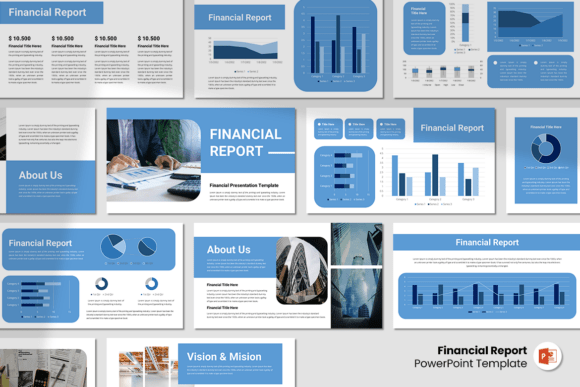 Financial Report PowerPoint Template with 15 Editable Slides and Drag & Drop Images