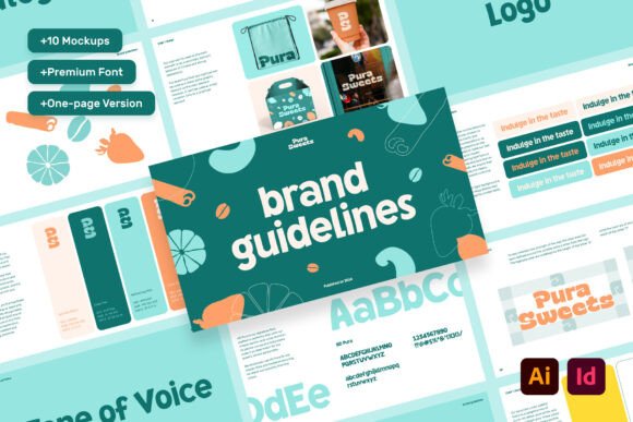 Pura Brand Guidelines Template – Professional, Real-Text Brand Guide with Editable Mockups