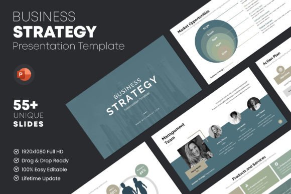Modern Business Strategy PowerPoint Template with 55+ Editable Slides