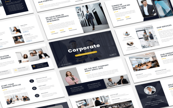 Corporate Business PowerPoint Template – 80 Editable Slides with Vector Icons