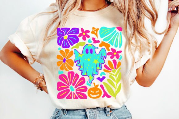 Neon Floral Ghost PNG