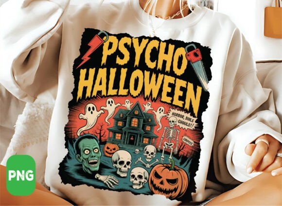 Retro Psycho Halloween Ghost PNG