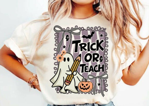 Trick Or Teach Preppy Halloween Teacher T-shirt Design Files