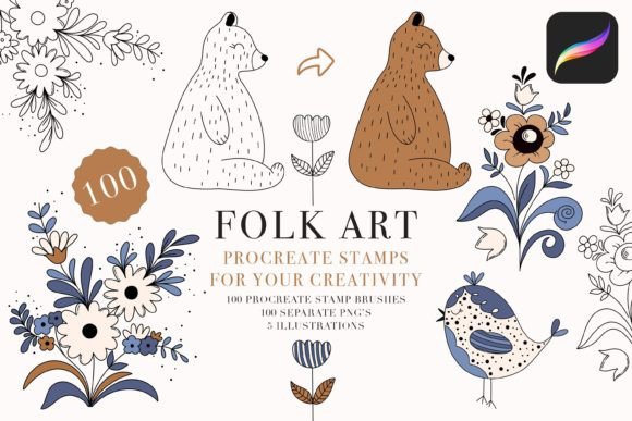 Folk Art Stamp Brushes for Procreate