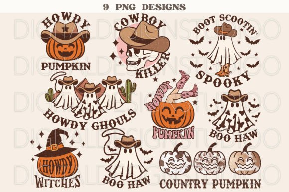 Retro Western Halloween Design Set