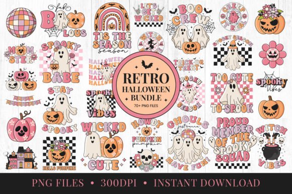 Cute Retro Halloween Quotes Clipart Bundle