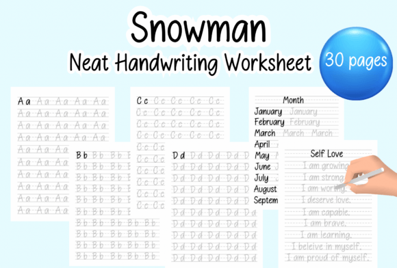 Snowman Neat Handwriting Practice Sheets