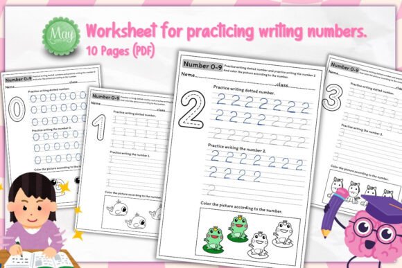 Numbers 0–9 Writing & Coloring Practice