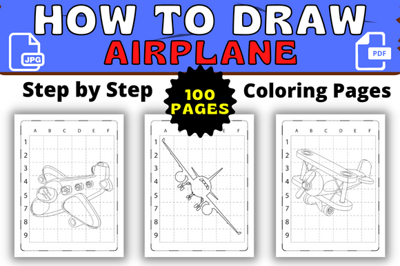 Airplane Drawing & Coloring Grid Book