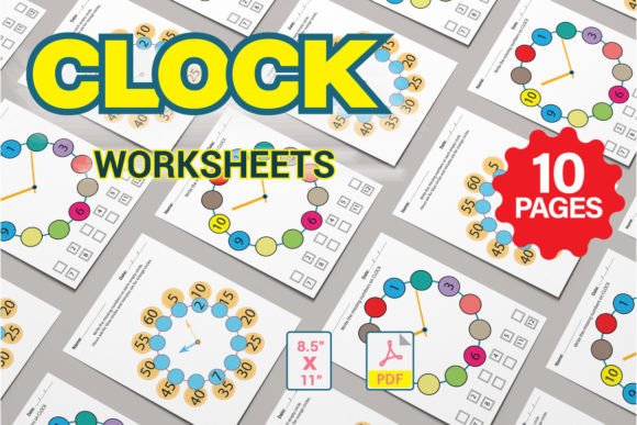 Colorful Analog Clock Time Worksheets