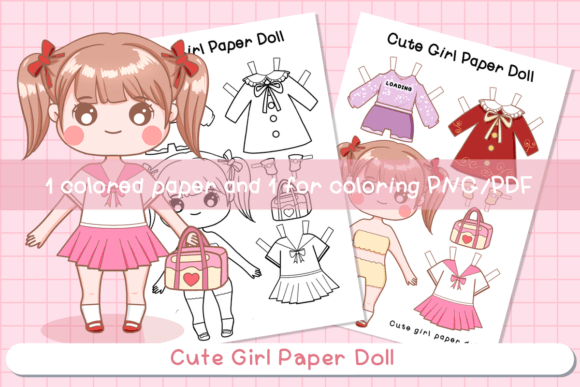 Cute Girl Paper Doll Coloring Set